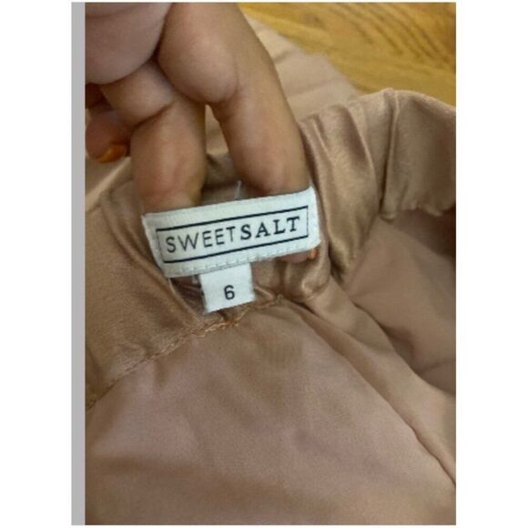 Sweet Salt Women's pink metallic chiffon Pleated elastic waist Midi Skirt Size 6 - Picture 6 of 9